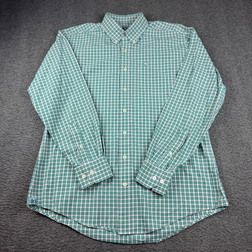 Southern Shirt Button Down Men's Medium Green Plaid Cotton Club Long Sleeve LS